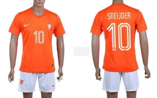 2014 World Cup Holland #10 Sneijder Home Soccer Shirt Kit