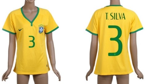 2014 World Cup Brazil #3 T.Silva Home Soccer AAA+ T-Shirt_Womens