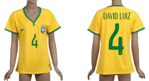 2014 World Cup Brazil #4 David Luiz Home Soccer AAA+ T-Shirt_Womens