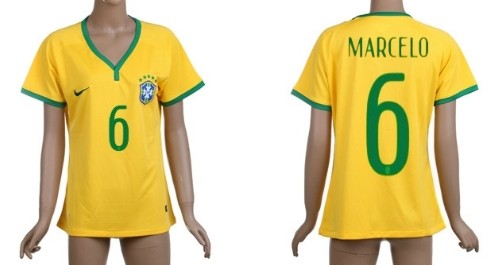 2014 World Cup Brazil #6 Marcelo Home Soccer AAA+ T-Shirt_Womens