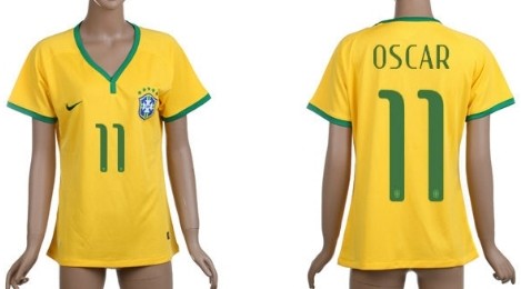 2014 World Cup Brazil #11 Oscar Home Soccer AAA+ T-Shirt_Womens