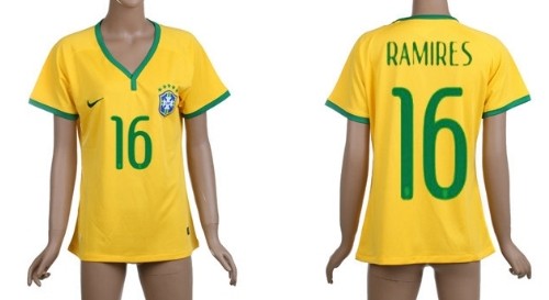 2014 World Cup Brazil #16 Ramires Home Soccer AAA+ T-Shirt_Womens