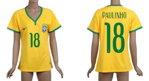 2014 World Cup Brazil #18 Paulinho Home Soccer AAA+ T-Shirt_Womens