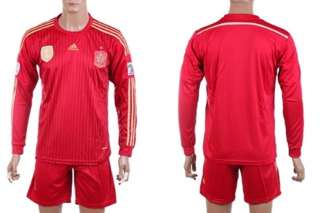 2014 World Cup Spain Blank (or Custom) Home Soccer Long Sleeve Shirt Kit