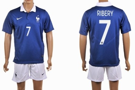 2014 World Cup France #7 Ribery Home Soccer Shirt Kit