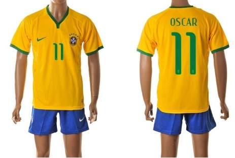 2014 World Cup Brazil #11 Oscar Home Soccer Shirt Kit