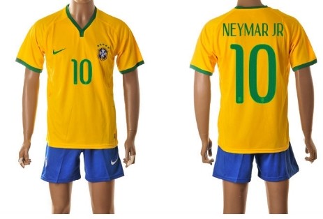 2014 World Cup Brazil #10 Neymar Jr Home Soccer Shirt Kit