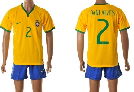 2014 World Cup Brazil #2 Dani Alves Home Soccer Shirt Kit