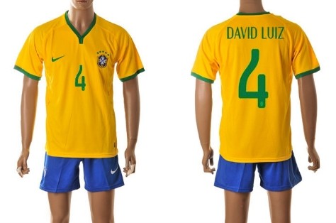 2014 World Cup Brazil #4 David Luiz Home Soccer Shirt Kit