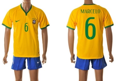2014 World Cup Brazil #6 Marcelo Home Soccer Shirt Kit