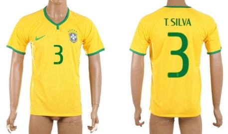 2014 World Cup Brazil #3 T.Silva Home Soccer AAA+ T-Shirt