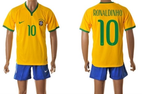 2014 World Cup Brazil #10 Ronaldinho Home Soccer Shirt Kit