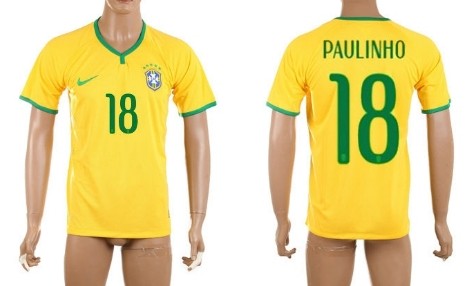 2014 World Cup Brazil #18 Paulinho Home Soccer AAA+ T-Shirt