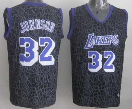 Los Angeles Lakers #32 Magic Johnson Black Leopard Print Fashion Jersey