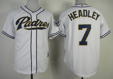 San Diego Padres #7 Chase Headley White Jersey