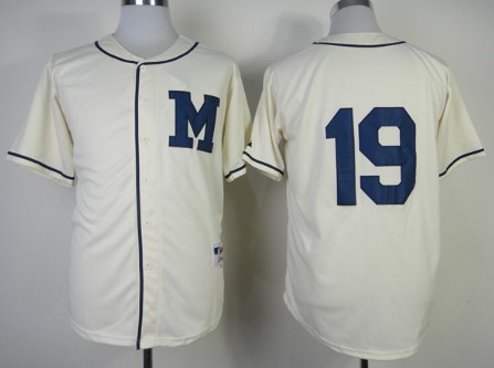 Milwaukee Brewers #19 Robin Yount 1913 Cream M Patch Jersey
