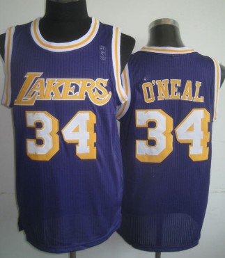 Los Angeles Lakers #34 Shaquille O'neal Purple Swingman Throwback Jersey