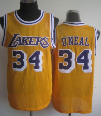 Los Angeles Lakers #34 Shaquille O'neal Yellow Swingman Throwback Jersey