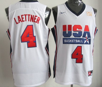 1992 Olympics Team USA #4 Christian Laettner White Swingman Jersey