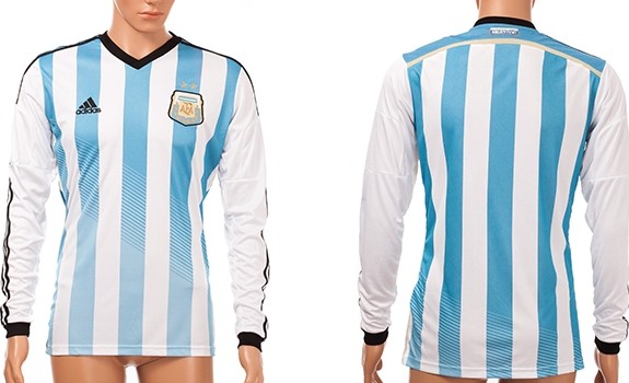 2014 World Cup Argentina Blank (or Custom) Home Soccer Long Sleeve AAA+ T-Shirt