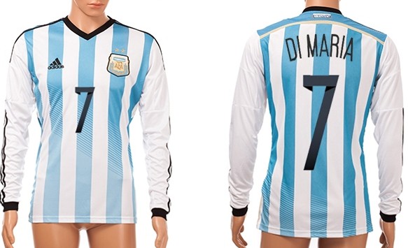 2014 World Cup Argentina #7 Di Maria Home Soccer Long Sleeve AAA+ T-Shirt