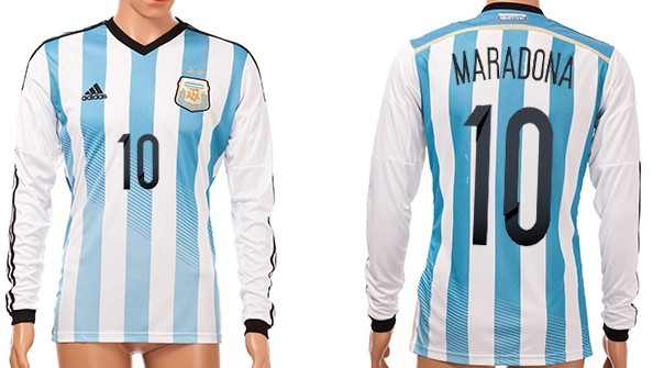2014 World Cup Argentina #10 Maradona Home Soccer Long Sleeve AAA+ T-Shirt