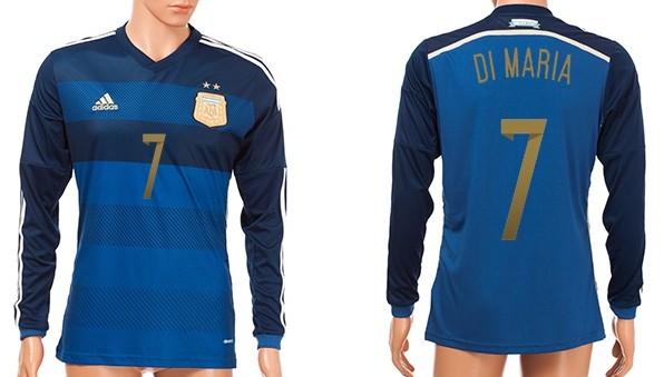 2014 World Cup Argentina #7 Di Maria Away Soccer Long Sleeve AAA+ T-Shirt