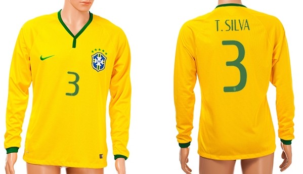 2014 World Cup Brazil #3 T.Silva Home Soccer Long Sleeve AAA+ T-Shirt