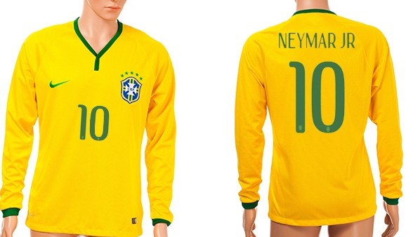 2014 World Cup Brazil #10 Neymar Jr Home Soccer Long Sleeve AAA+ T-Shirt
