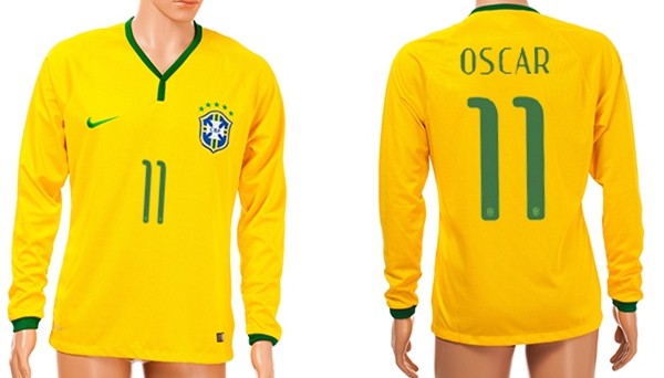 2014 World Cup Brazil #11 Oscar Home Soccer Long Sleeve AAA+ T-Shirt