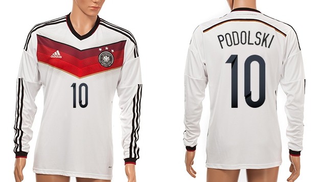 2014 World Cup Germany #10 Podolski Home Soccer Long Sleeve AAA+ T-Shirt