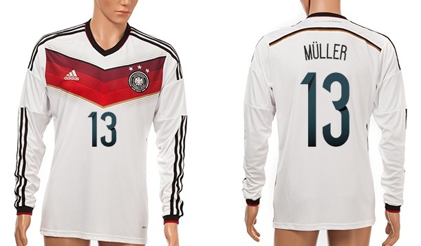 2014 World Cup Germany #13 Muller Home Soccer Long Sleeve AAA+ T-Shirt
