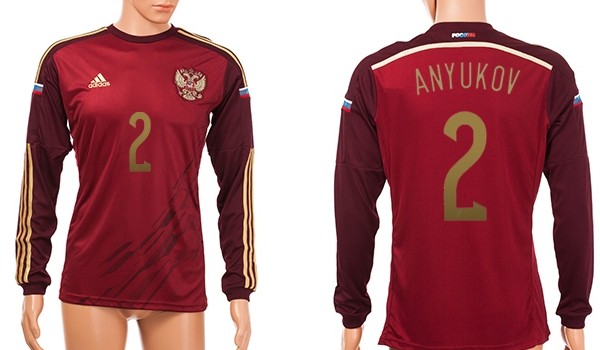 2014 World Cup Russia #2 Anyukov Home Soccer Long Sleeve AAA+ T-Shirt
