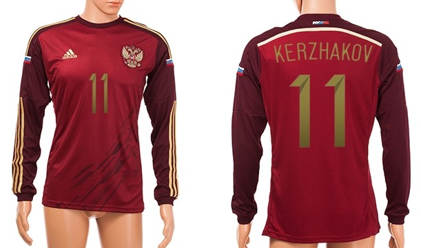 2014 World Cup Russia #11 Kerzhakov Home Soccer Long Sleeve AAA+ T-Shirt