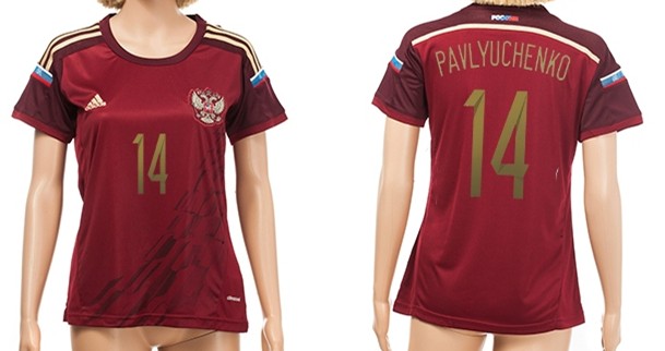 2014 World Cup Russia #14 Pavlyuchenko Home Soccer AAA+ T-Shirt_Womens