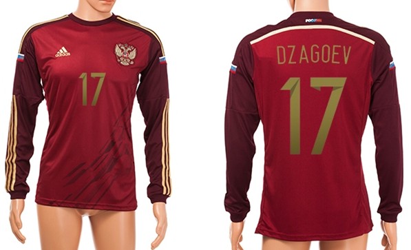 2014 World Cup Russia #17 Dzagoev Home Soccer Long Sleeve AAA+ T-Shirt