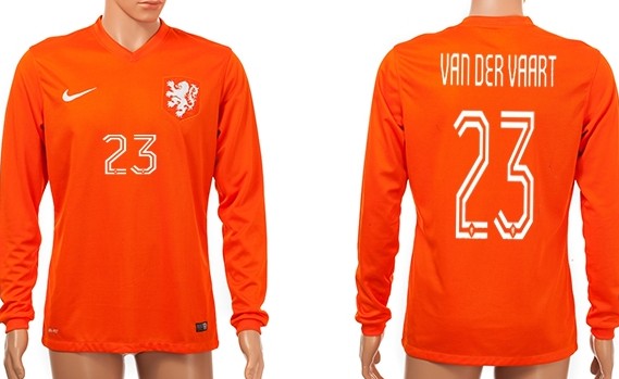 2014 World Cup Holland #23 Van Der Vaart Home Soccer Long Sleeve AAA+ T-Shirt