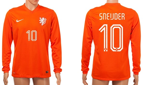 2014 World Cup Holland #10 Sneijder Home Soccer Long Sleeve AAA+ T-Shirt