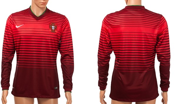 2014 World Cup Portugal Blank (or Custom) Home Soccer Long Sleeve AAA+ T-Shirt