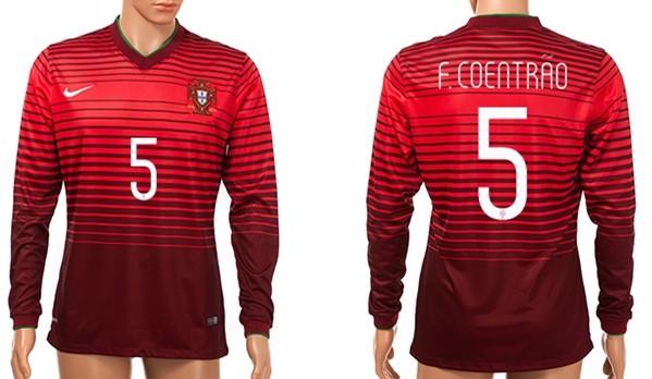 2014 World Cup Portugal #5 F.Coentrao Home Soccer Long Sleeve AAA+ T-Shirt