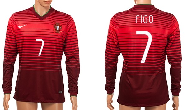 2014 World Cup Portugal #7 Figo Home Soccer Long Sleeve AAA+ T-Shirt