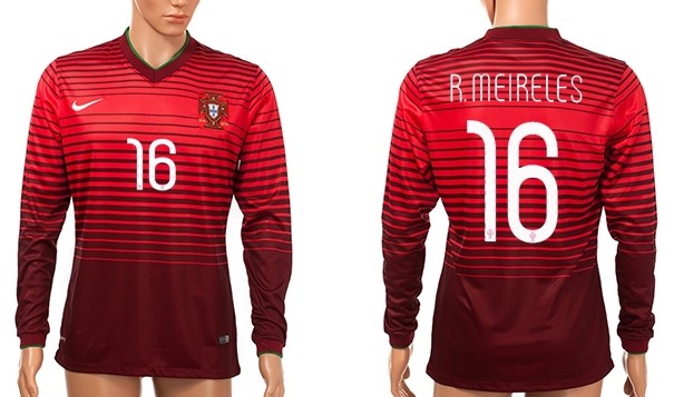 2014 World Cup Portugal #16 R.Meireles Home Soccer Long Sleeve AAA+ T-Shirt