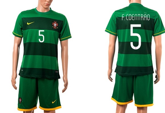 2014 World Cup Portugal #5 F.Coentrao Away Green Soccer Shirt Kit