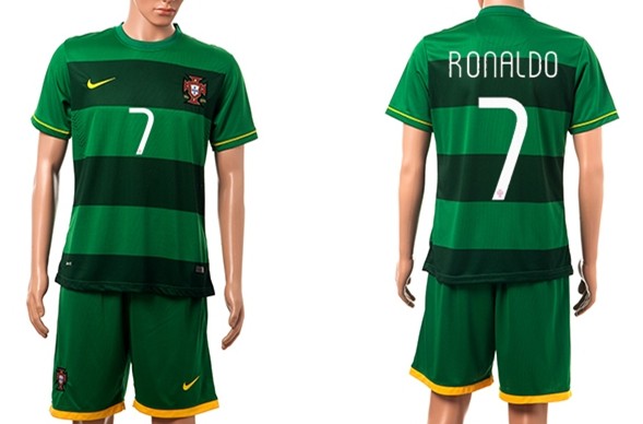 2014 World Cup Portugal #7 Ronaldo Away Green Soccer Shirt Kit