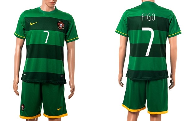 2014 World Cup Portugal #7 Figo Away Green Soccer Shirt Kit