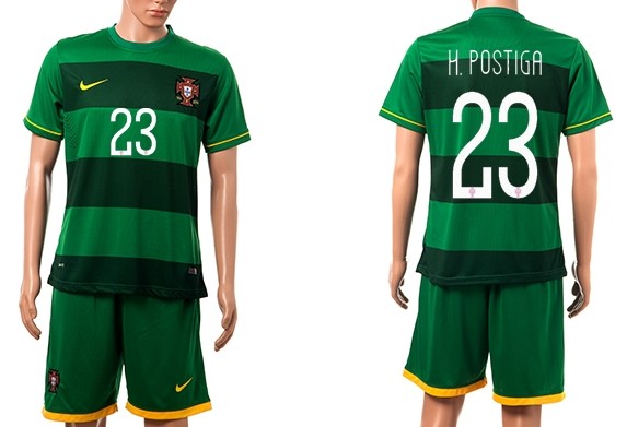 2014 World Cup Portugal #23 H.Postiga Away Green Soccer Shirt Kit