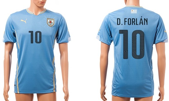 2014 World Cup Uruguay #10 D.Forlan Home Soccer AAA+ T-Shirt