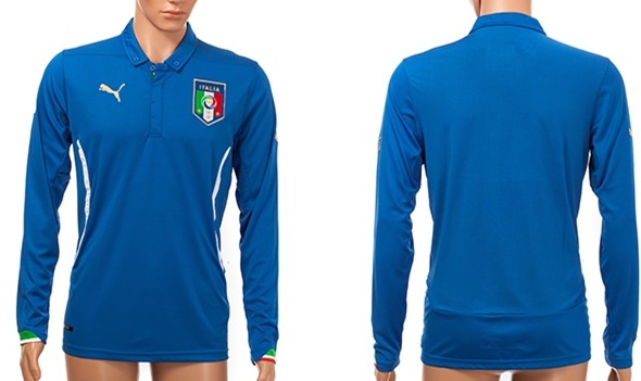 2014 World Cup Italy Blank (or Custom) Home Soccer Long Sleeve AAA+ T-Shirt