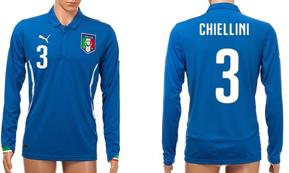 2014 World Cup Italy #3 Chiellini Home Soccer Long Sleeve AAA+ T-Shirt