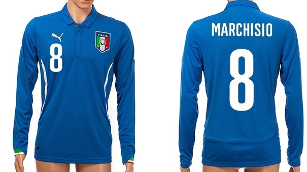 2014 World Cup Italy #8 Marchisio Home Soccer Long Sleeve AAA+ T-Shirt